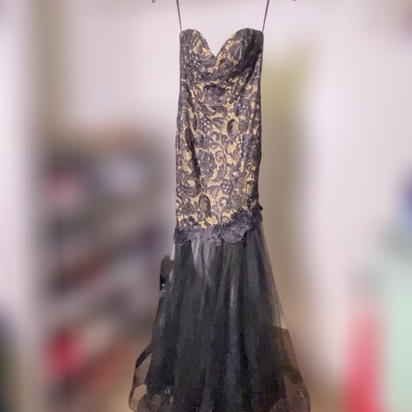 Alyce Paris Claudine, Black Nude Lace Mermaid Strapless Designer Dress SZ 0 - Picture 2 of 16
